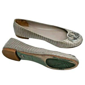 Donald J Pliner Gray Snake Print Leather Ballet Flats Silver Metal Medallion 7 M